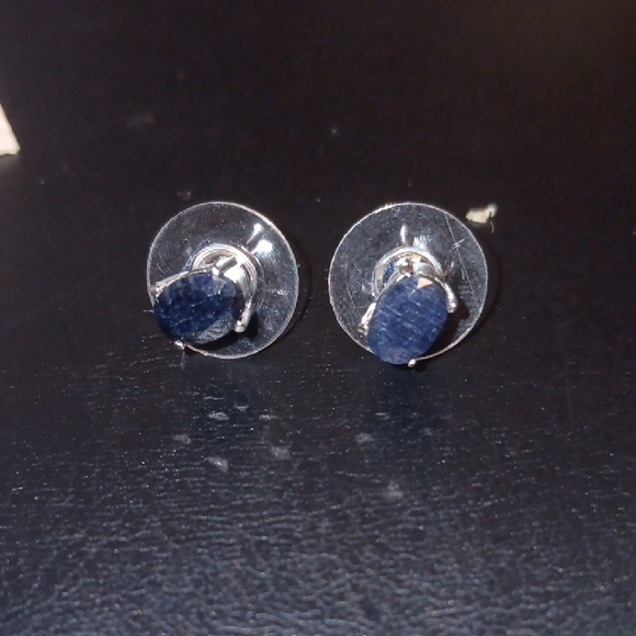 Midnight Sapphire Silver Stud Earrings Stainless Steel - Picture 1 of 2